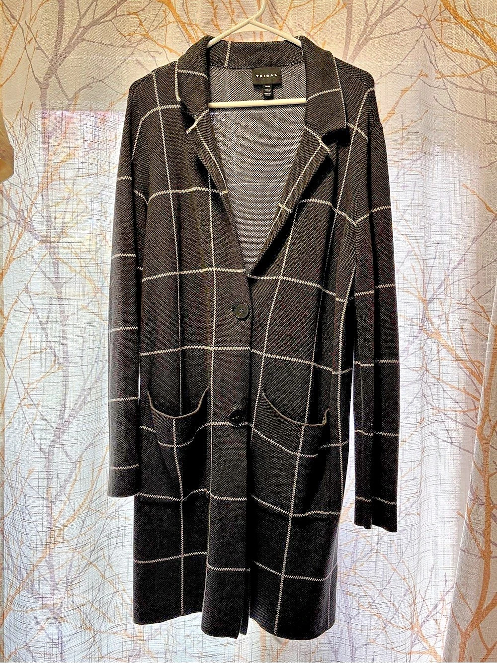 Tribal Checkered Cardigan in Black & White Size Medium